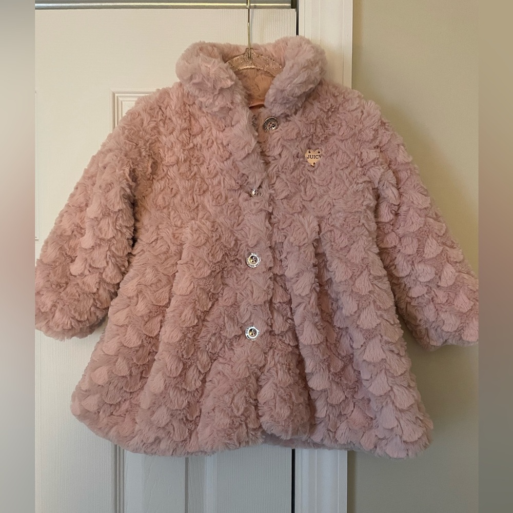 Juicy Couture Kids Pink Plush Soft Faux Fur Button Up Jacket Coat